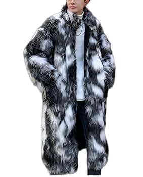 Tinhulf Men's Fashion Faux Fur Long Sleeve Overcoat Winter